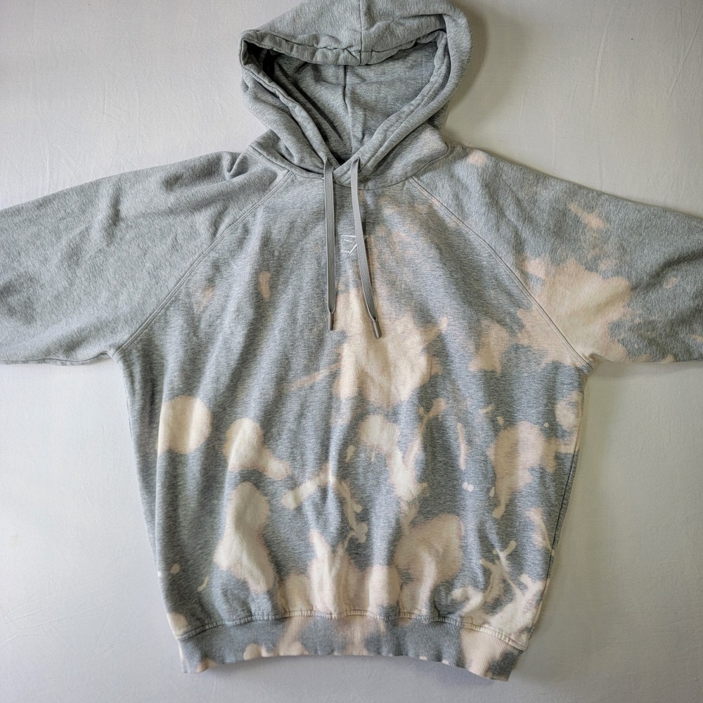 Gymshark Grey Bleach Dye Pullover Hoodie Raglan Fleece Sweatshirt Small
